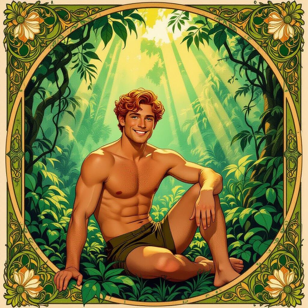 Ginger Man in Rainforest, Art Nouveau Style
