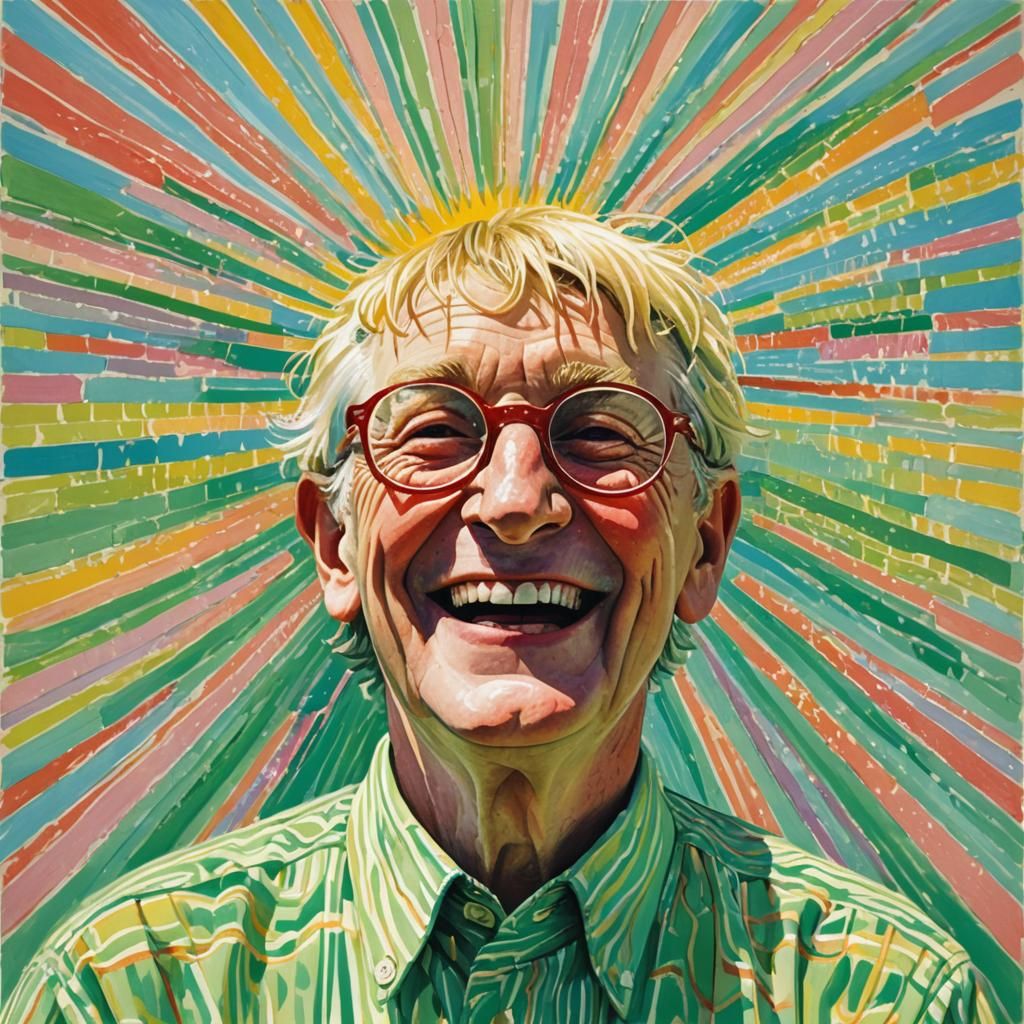 Person Laughing in Sunshine Rays, Pop Art Style