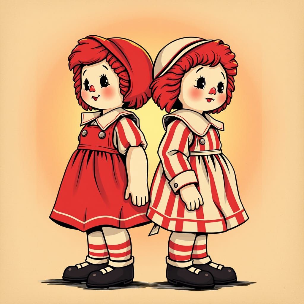 Raggedy Ann and Andy in Vintage Comic Book Style