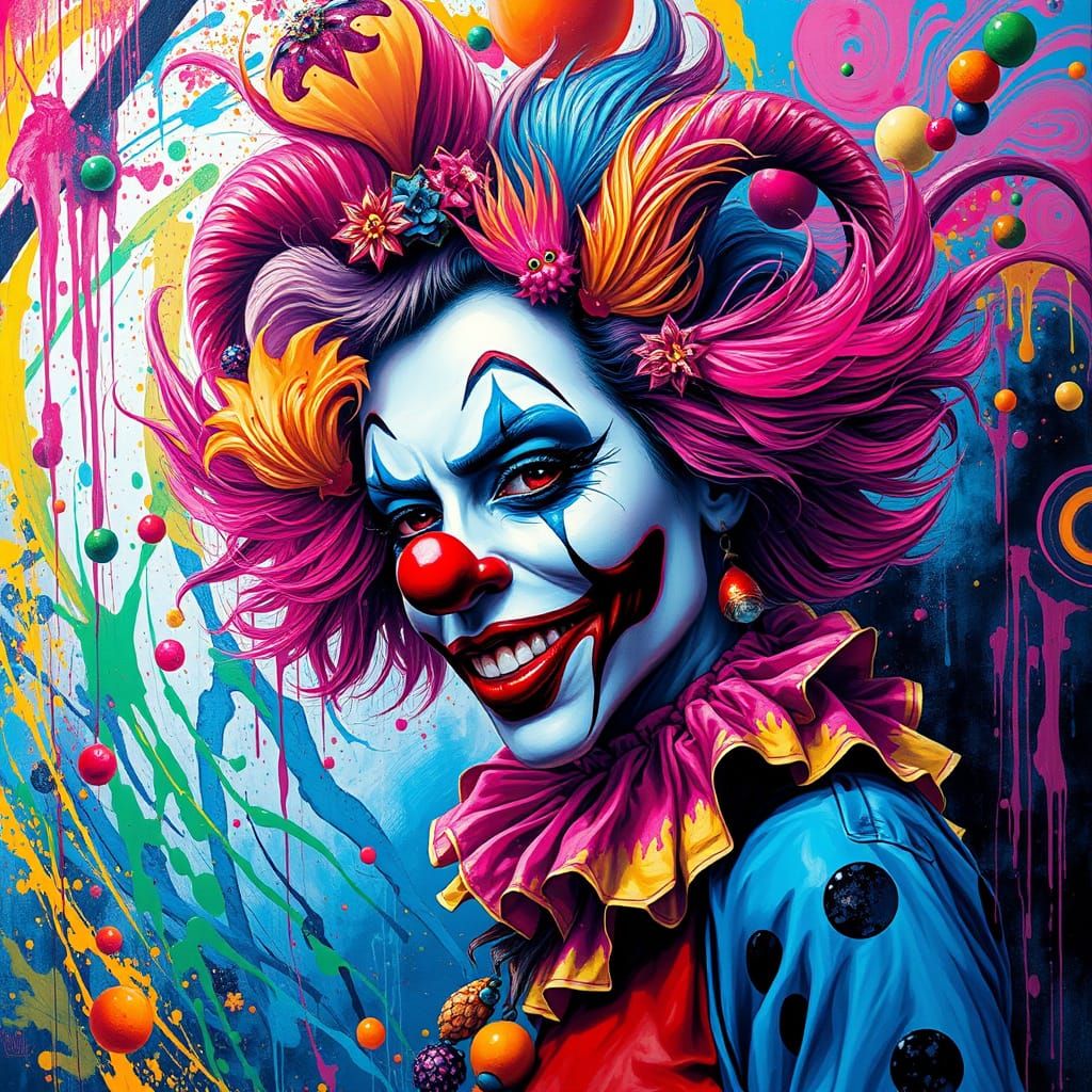 Vibrant Clown at Freaky Festival in Graffiti Style