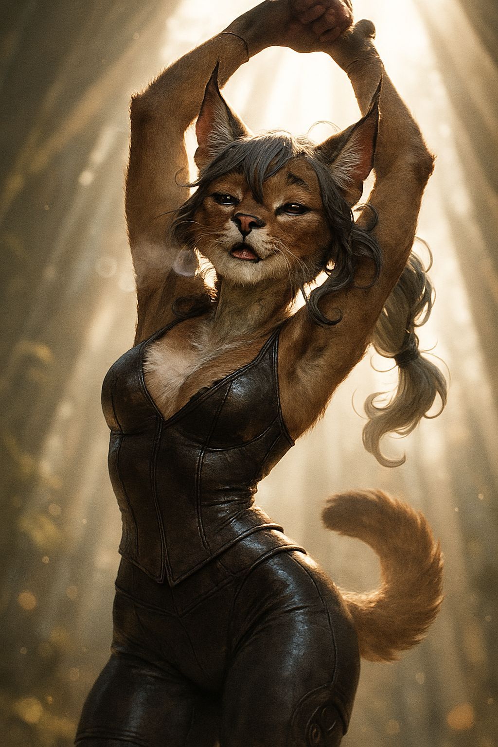 Anthropomorphic Caracal in Leather Garments