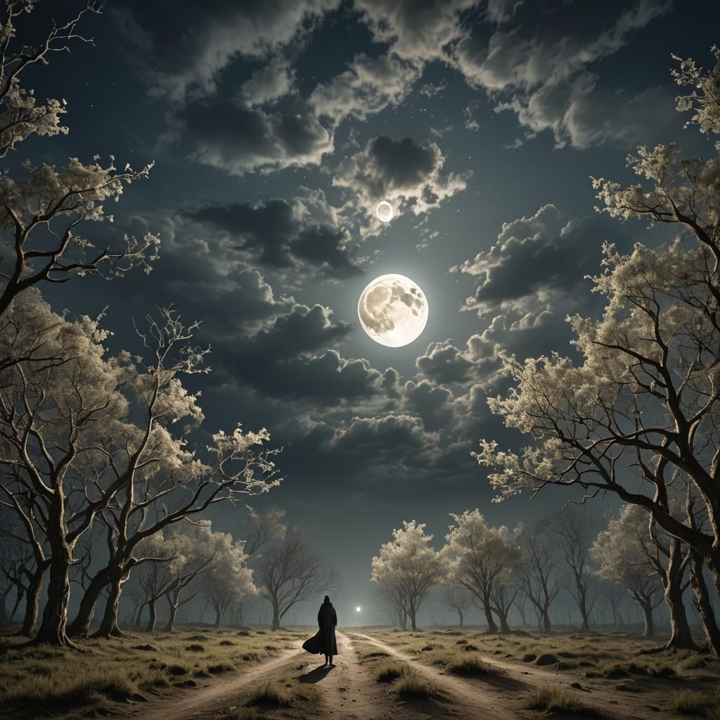 Mystical Moon Beckons in Hyperrealistic Rendering