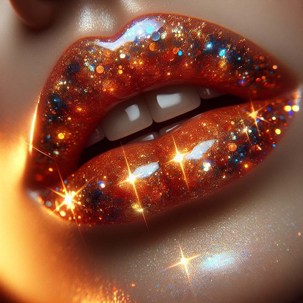 Sensual Close-Up of a Glittering Mouth
