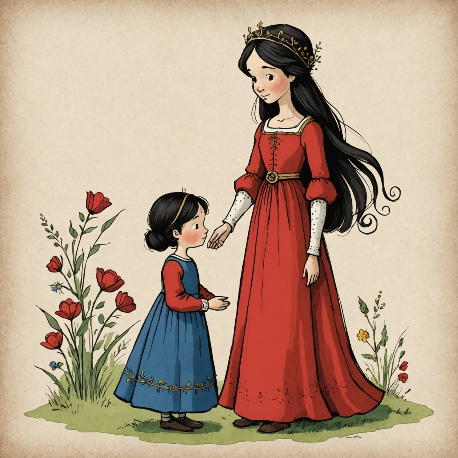 Medieval Princess in Crayon Style