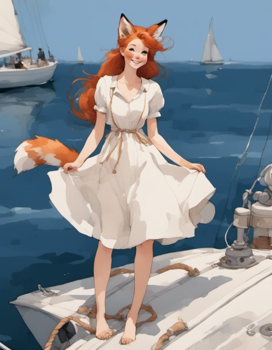 Fox-girl Vixen on a sailboat.