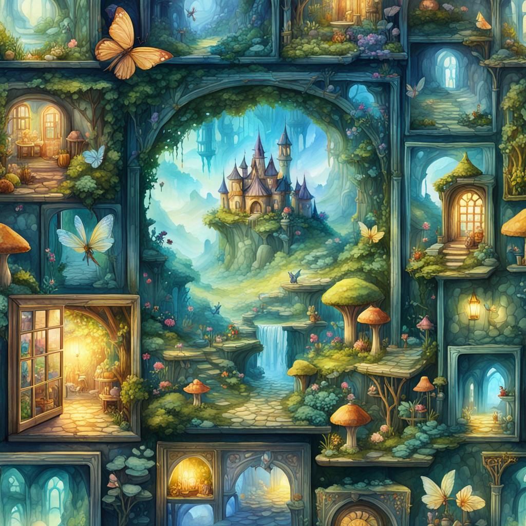 Colorful Watercolor Fairy Life in Squares