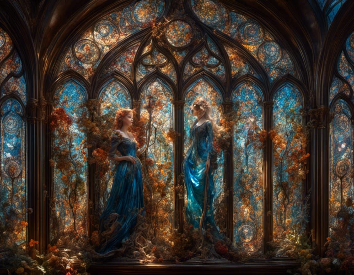 Macabre Stained Glass Portrait in Hyperdetailed Style