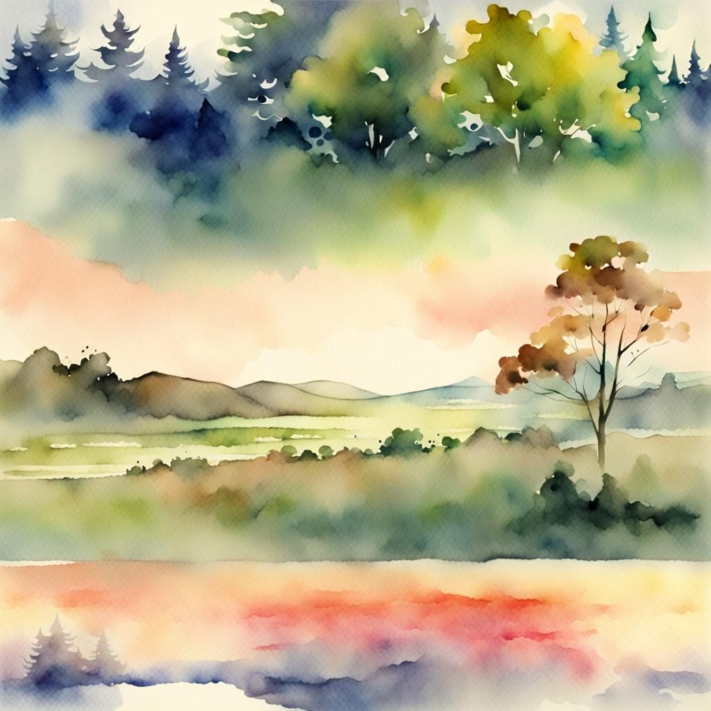 Serene Watercolor Painting with Dreamy Mood