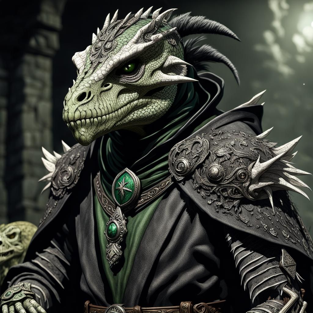 Argonian Necromancer with Raised Skeleton