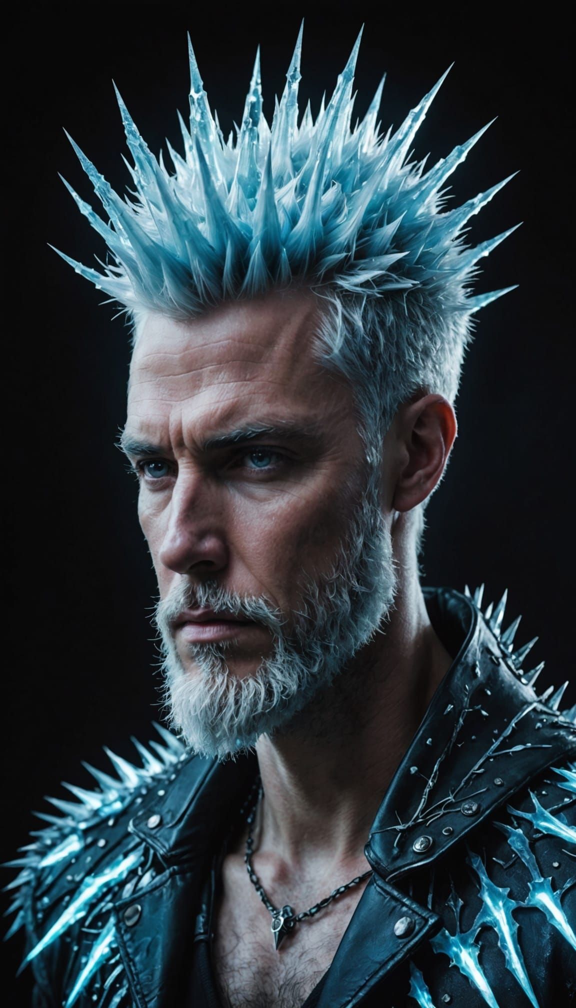 Icy Spiked Figure with Bioluminescent Veins