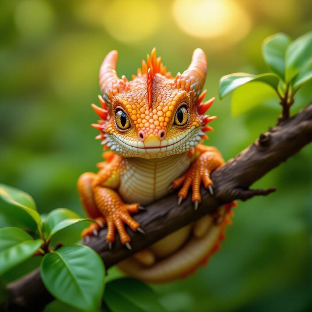Glistening Baby Ember Dragon in Lush Forest
