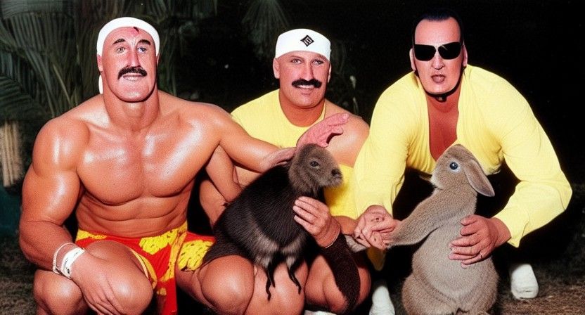 Hulk Hogan and Steven Seagal Petting Rabbits