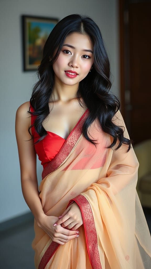 Beautiful Korean Woman in Traditional Indian Dress