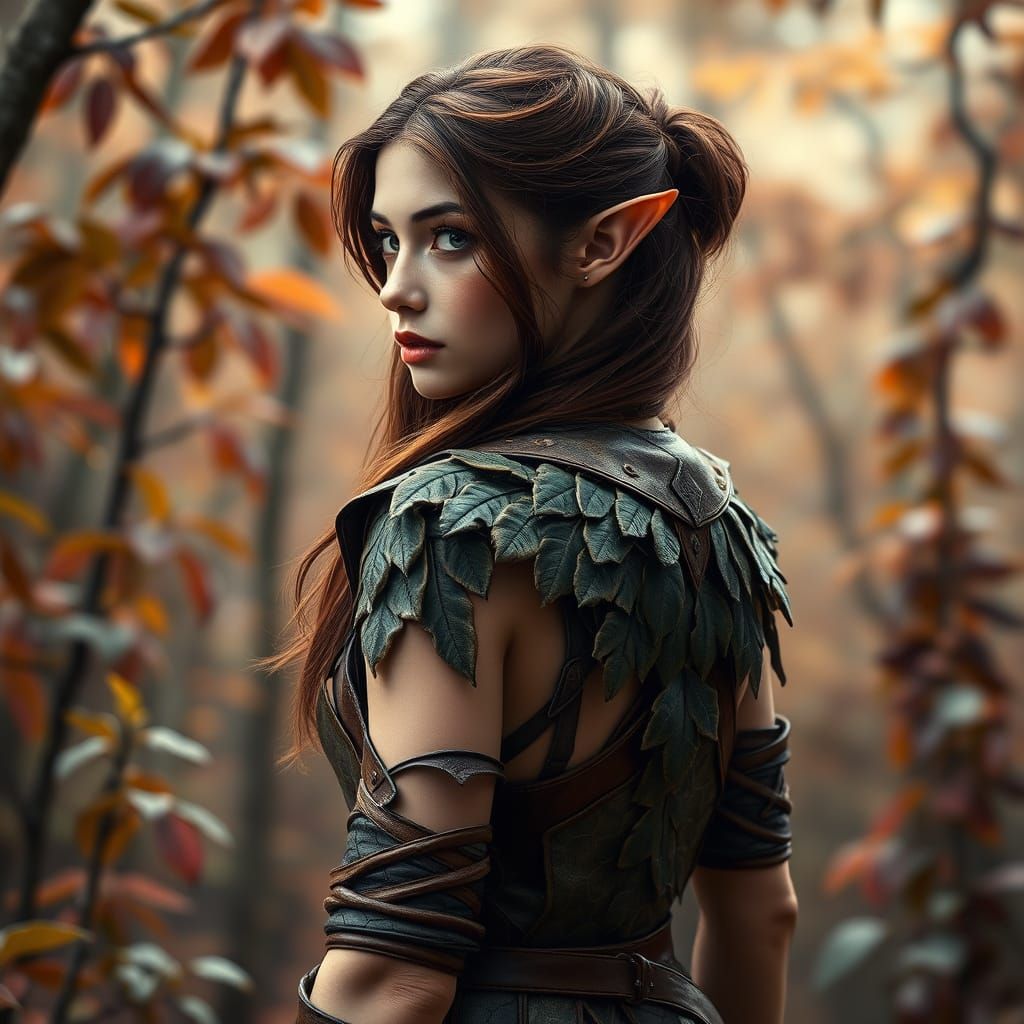 Stunning Elf Druid in Leafy Leather Armor