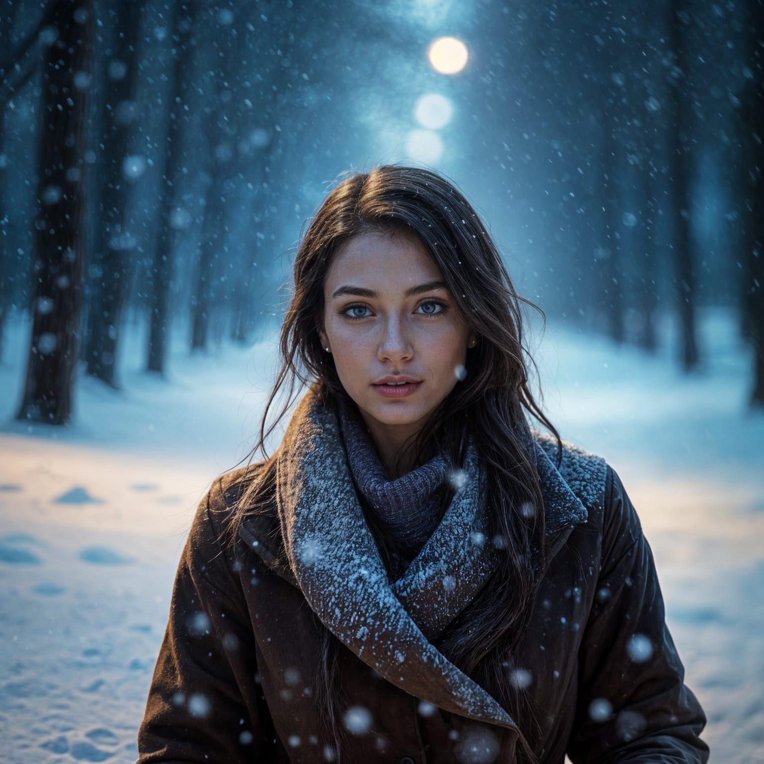 Glowing Figure Walks Through Snowy Scene in a Hyperrealistic...