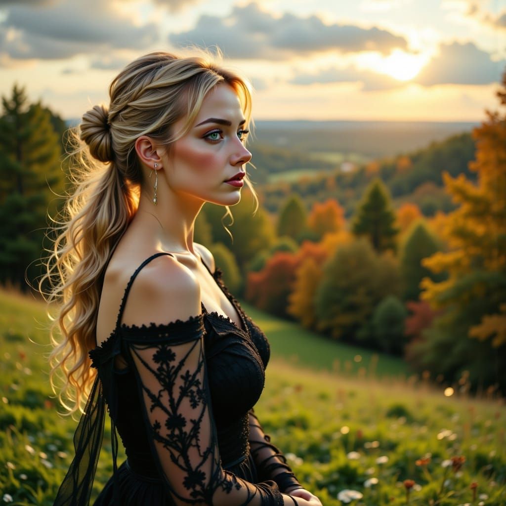 Ethereal Young Woman in a Serene Landscape