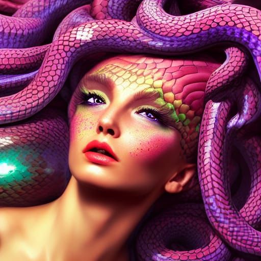 Beautiful Colorful Medusa Goddess in Hyperrealism