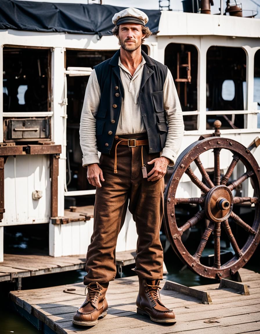 Riverboat Worker at the Wheel