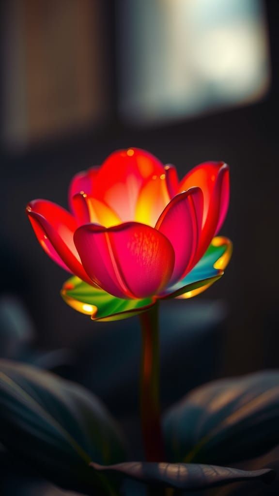 Rainbow Glass Flower in Cinematic Lighting
