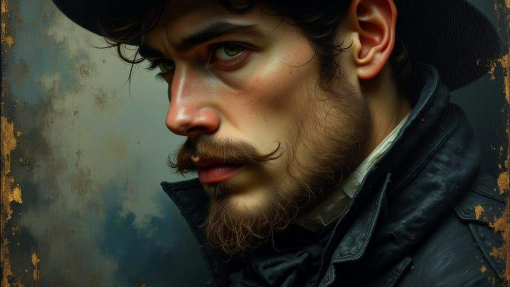 Victorian Suitor Portrait Oil Painting with Moustache