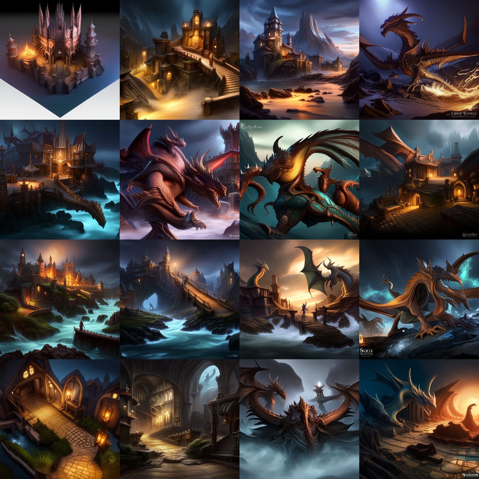 Dragons in Dark Fantasy Landscape, Hyperdetailed Concept Art