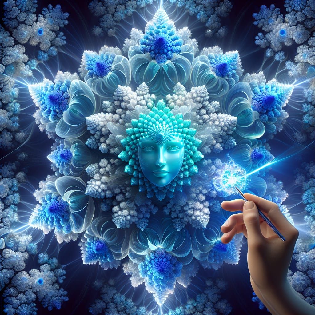 white glowing complicated ice crystal with 3D max turquis gl...