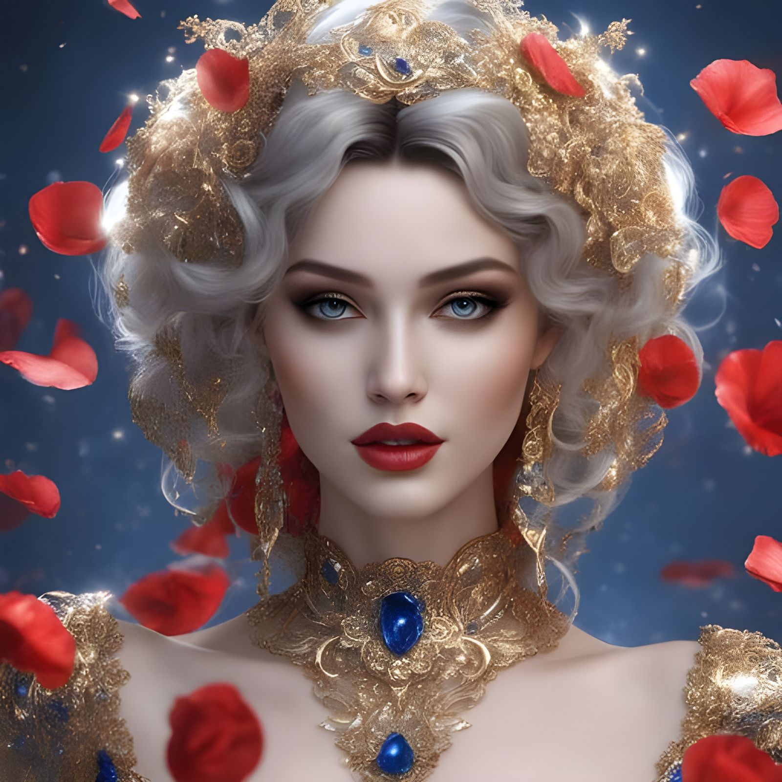 Gothic Beauty in Rose Petals, Royo Style