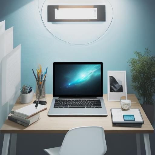 Worker at Computer in High-Tech Futuristic Style