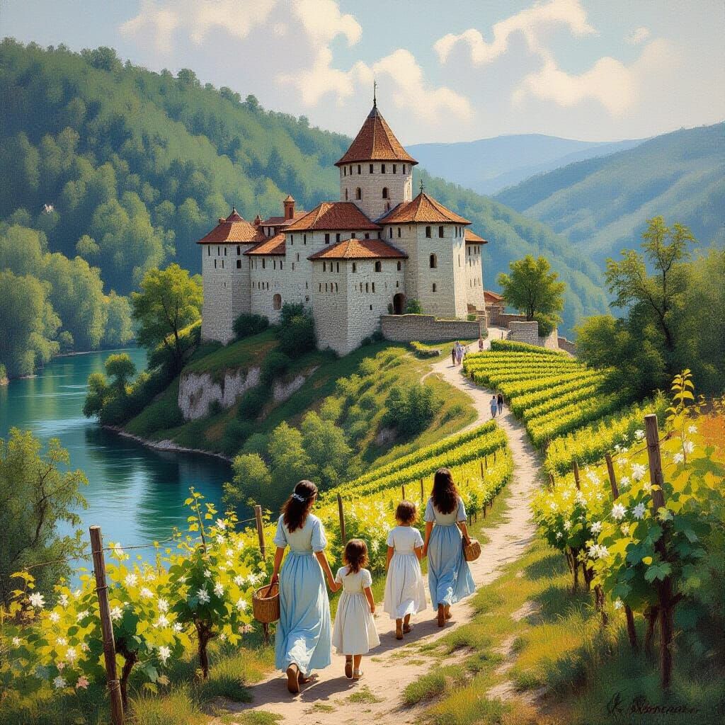 Bulgarian Castle in Forest, Impressionistic Style