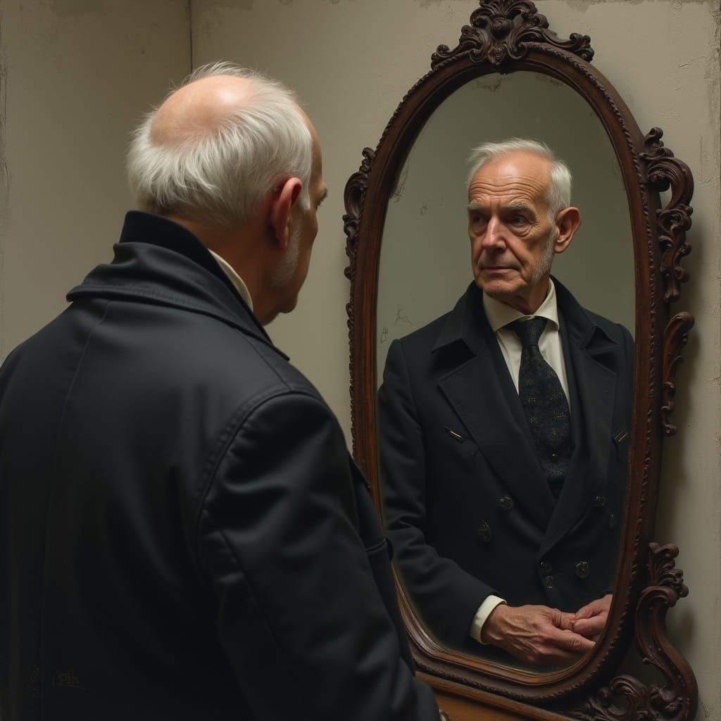 Homeless Man's Reflection: Expressive Dark Art