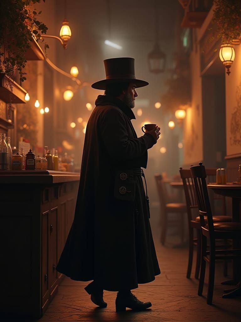 Seville Penitent Enters Bar with Coffee in Hand