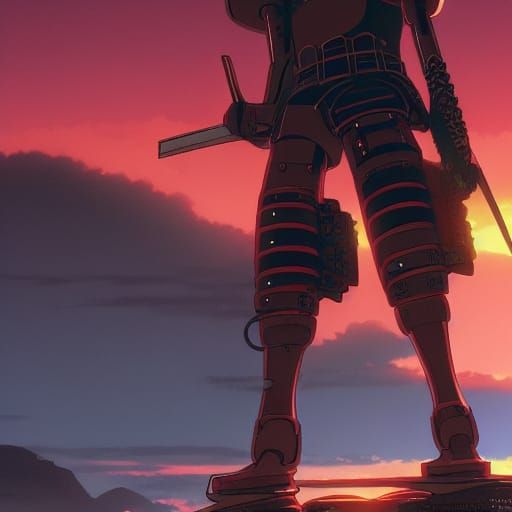 Cyberpunk Samurai Duel in Feudal Japan: Anime Style