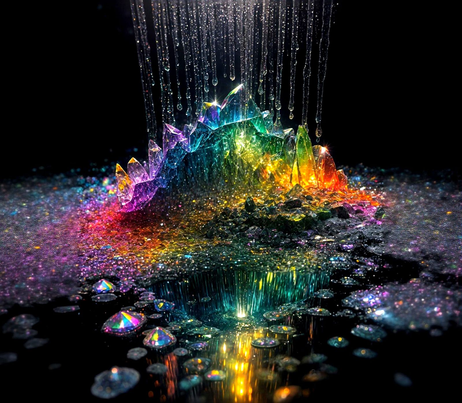 Crystal Prism Creates Rainbow Pathway in Darkness