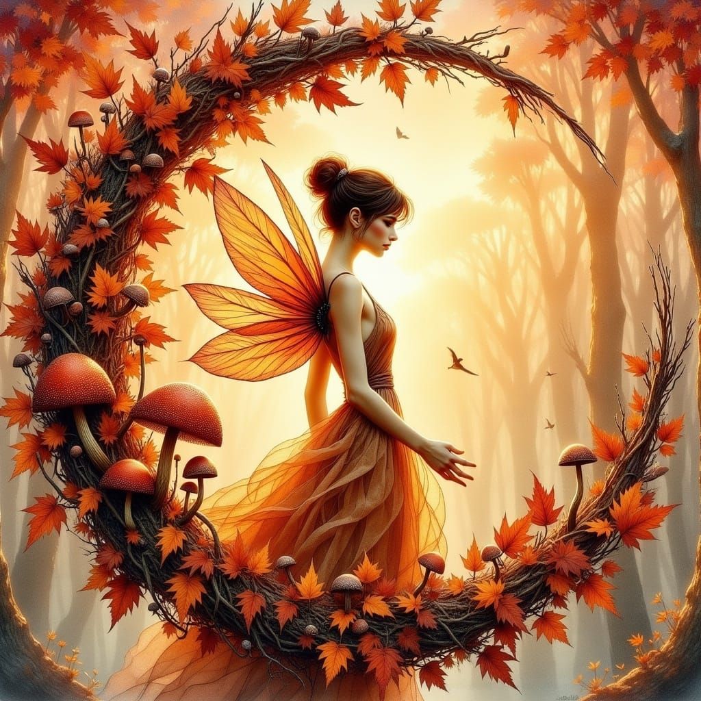 Elegant Autumn Fairy in Fantasy Realism Style