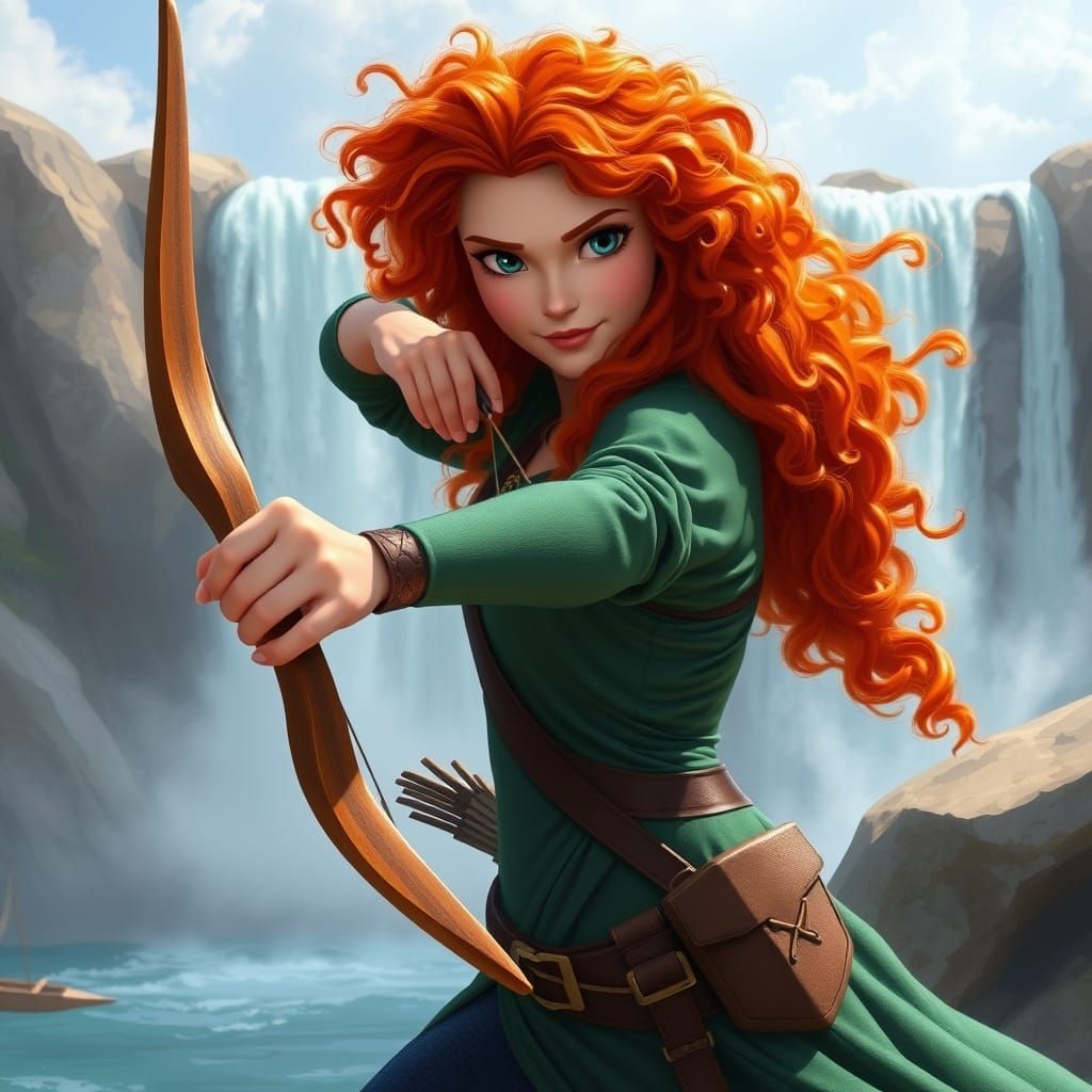 Brave Princess Hunts by Waterfall