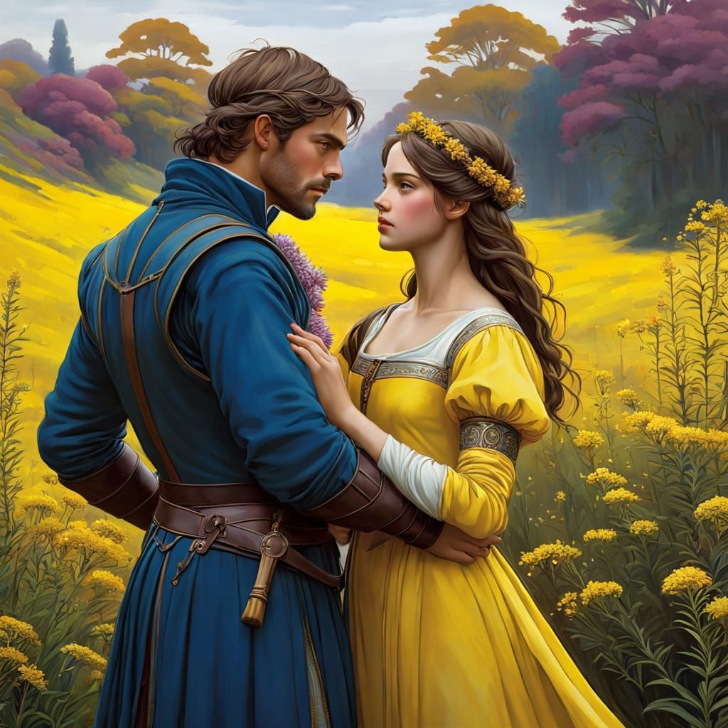 Medieval Lovers in Autumn Landscape, Anime Style