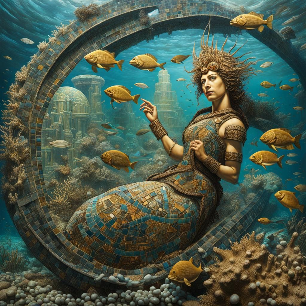 Futuristic Atlantis Warrior Mosaic Undersea Still Life