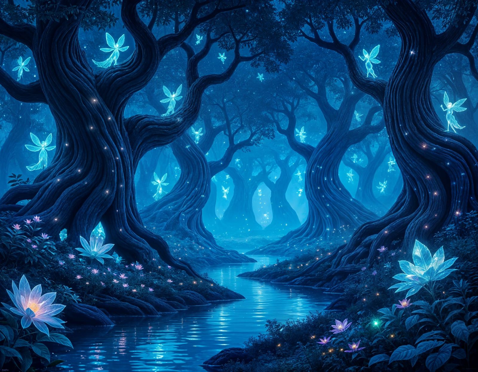 Mystical Bioluminescent Forest at Twilight