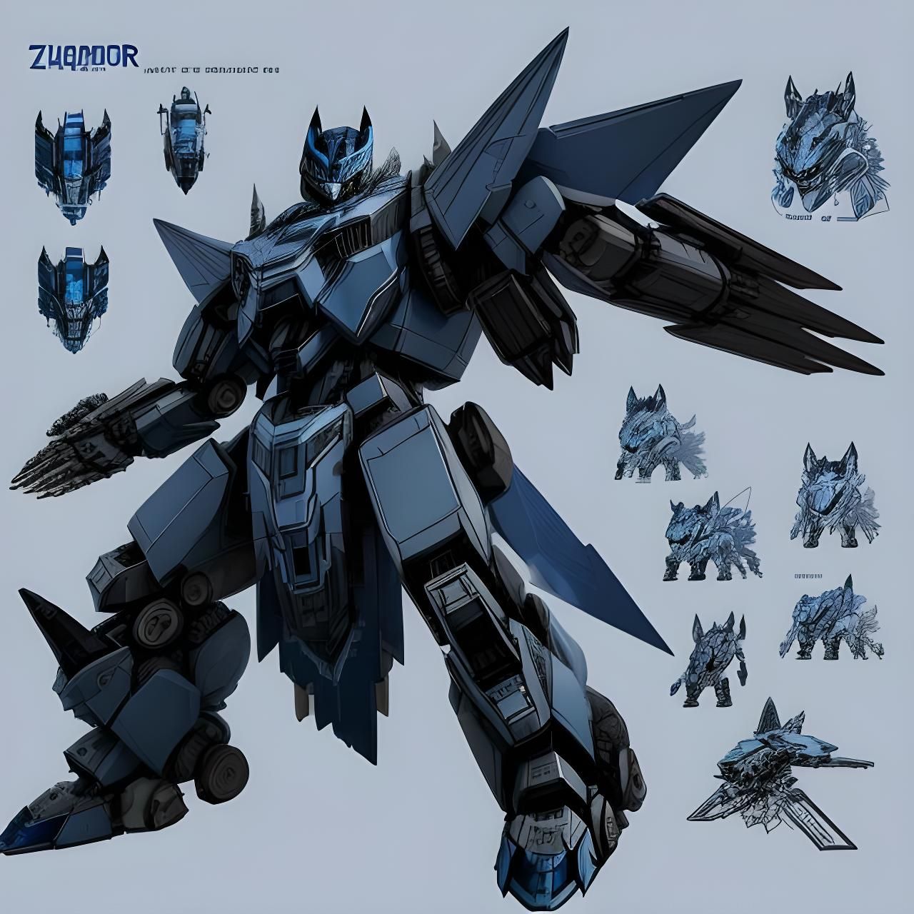 Blue Wolf Zord Mech Blueprint Diagram