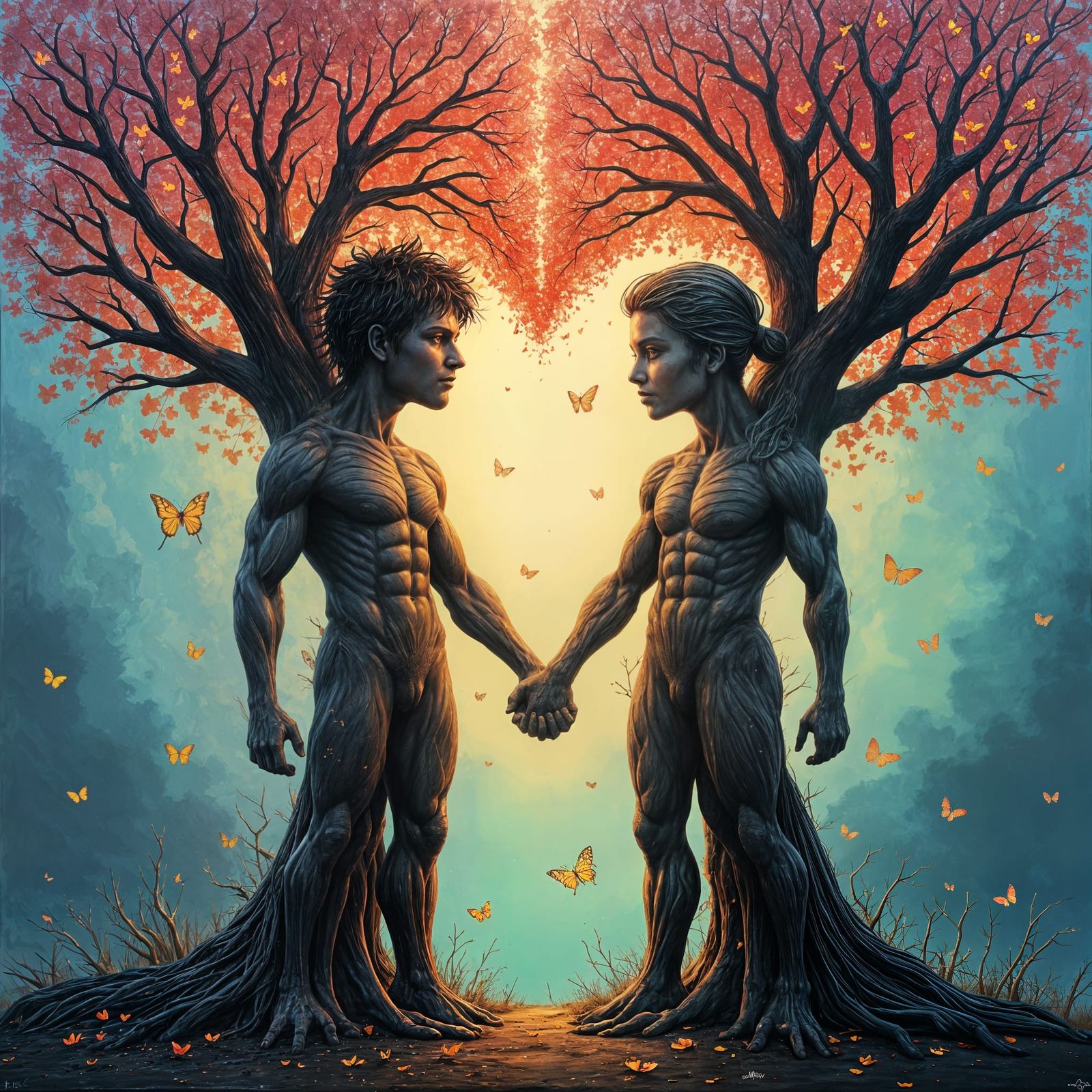 Entwined Tree People in Graffiti Splash Art