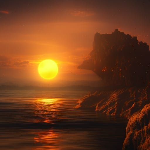 Steampunk Sunset Eclipse Reflections in Detailed Matte Paint...