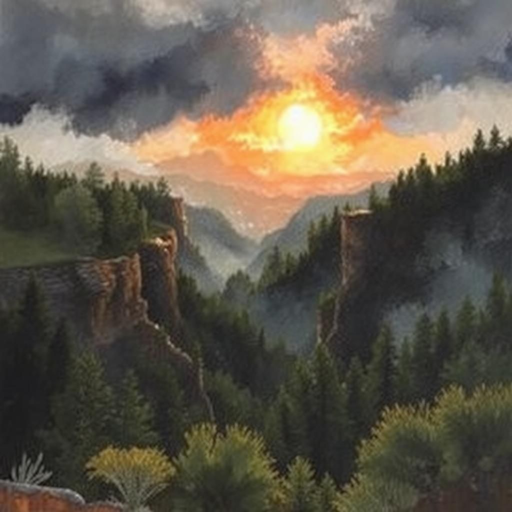 Wildcat Canyon Sunset in Watercolor Style