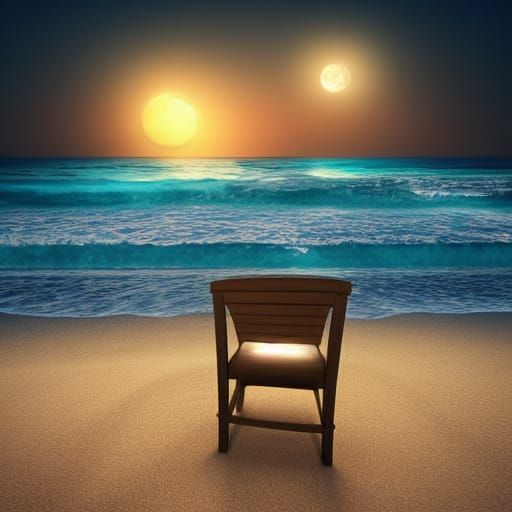 Abandoned Chair on Glowing Beach at Sunset
