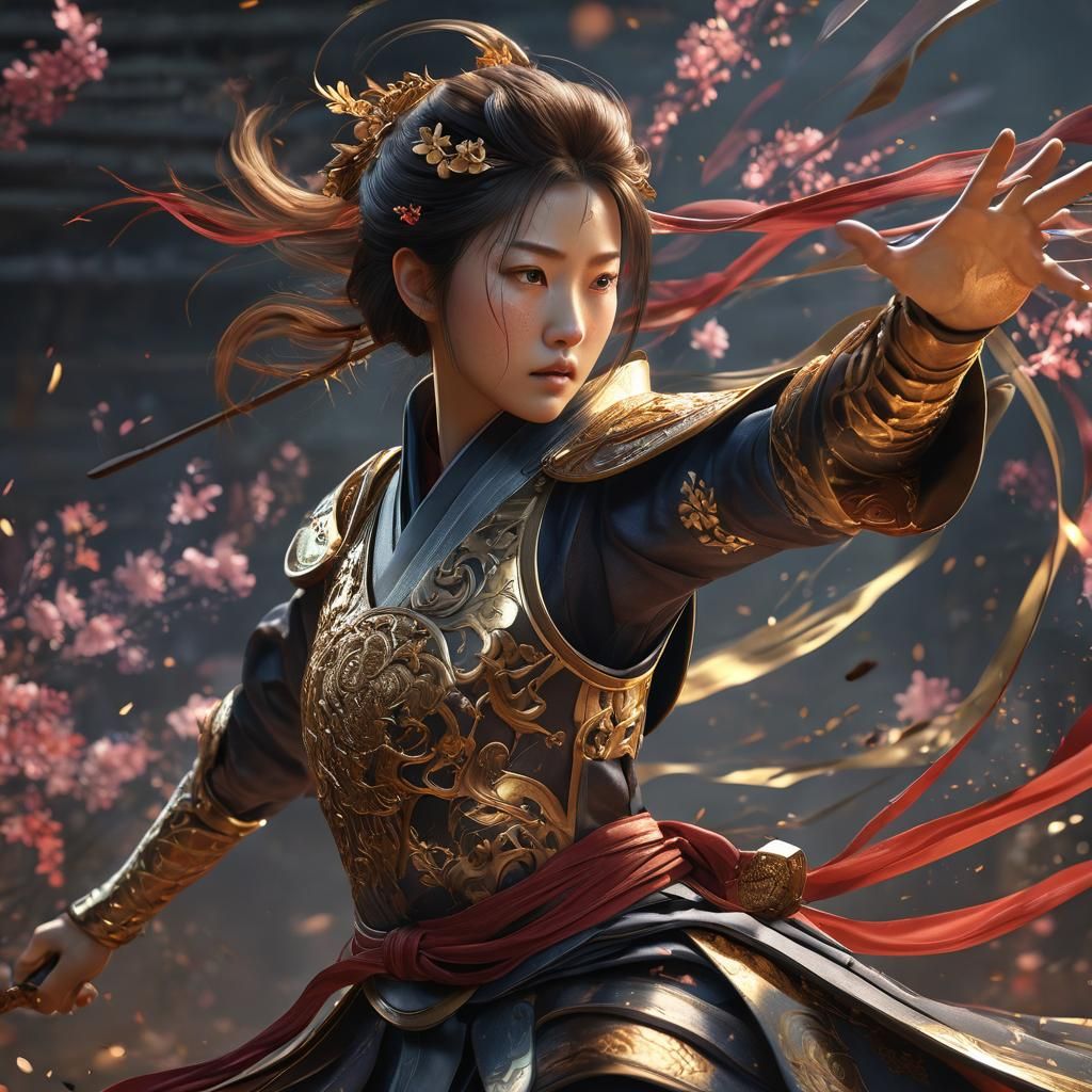 Korean Warrior in Action: Anime-Inspired 3D Rendering
