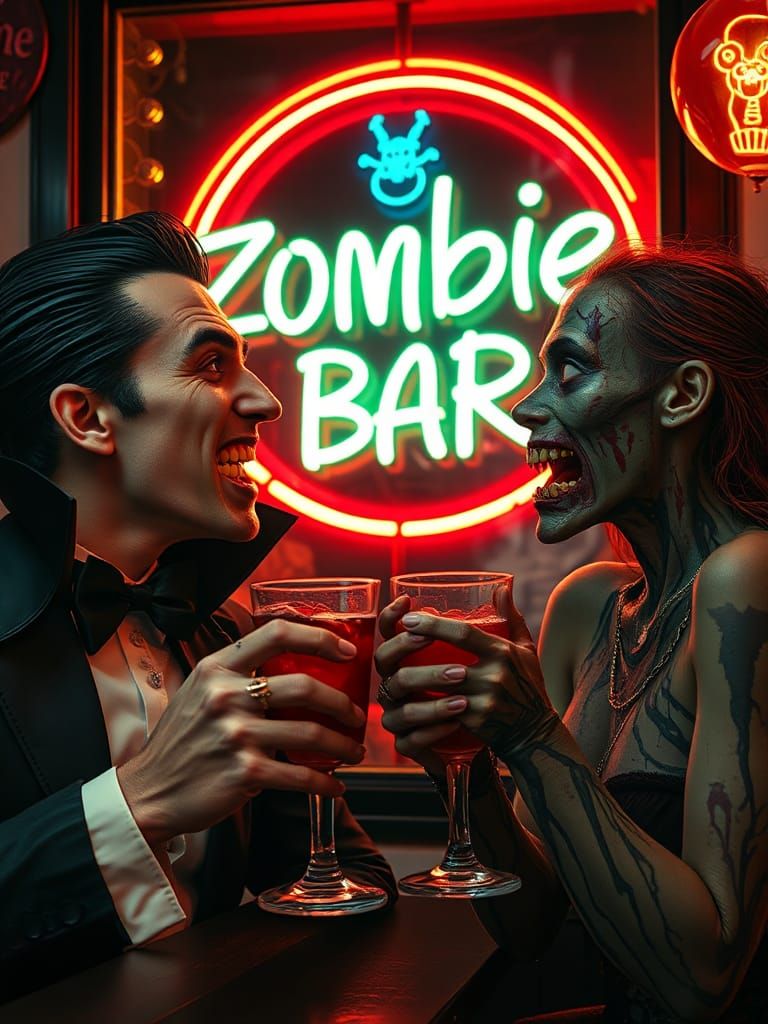 Vampire and Zombie Lovers at Zombie Bar