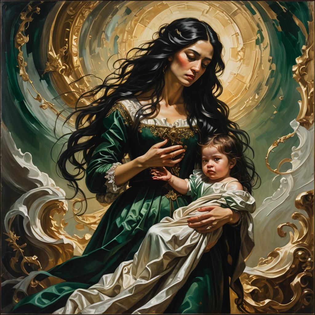 Baroque Motherhood Scene in Oil Painting Style