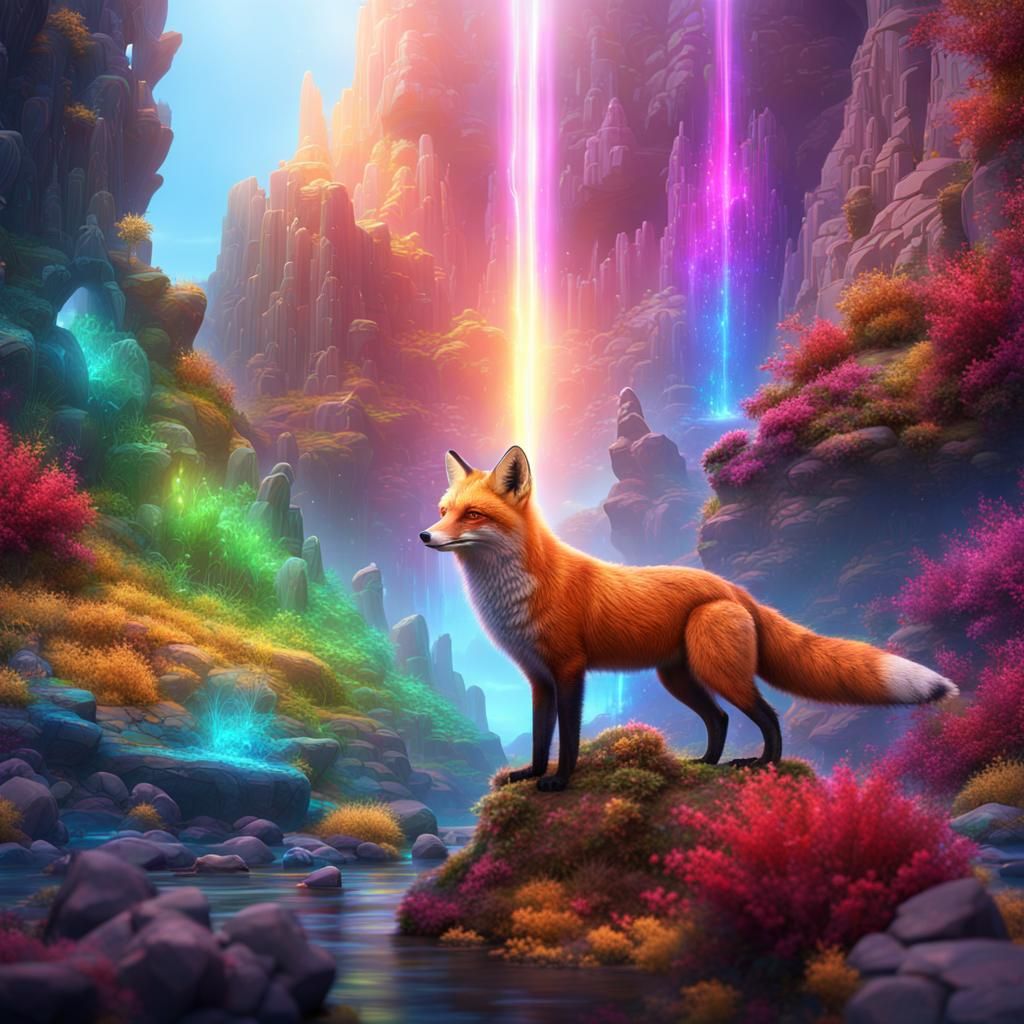 Rainbow Crystal Fox Fantasy Concept Art