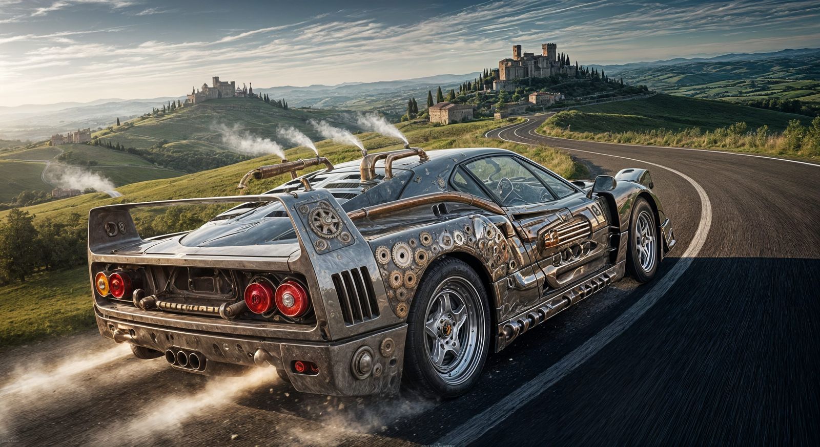 Ferrari F40 Races Through Tuscany with Steampunk Engine
