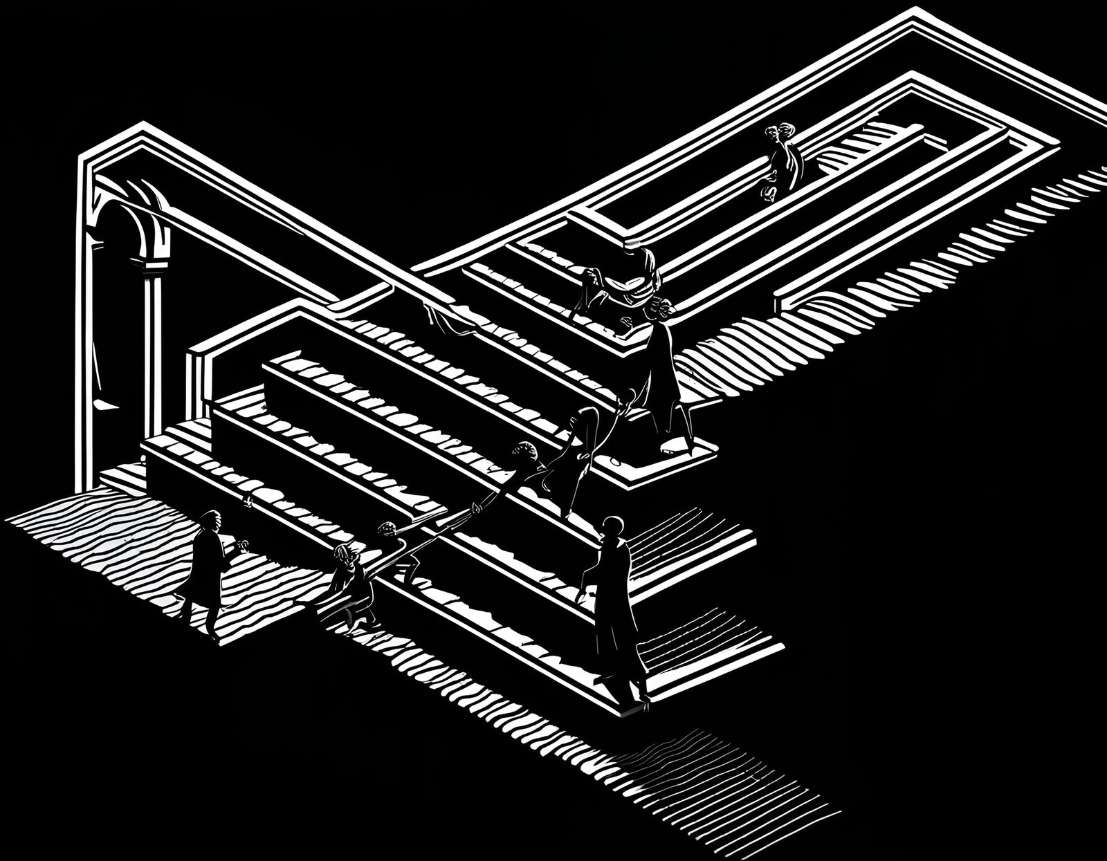 Surreal Staircase Illusion with Devil's Fork