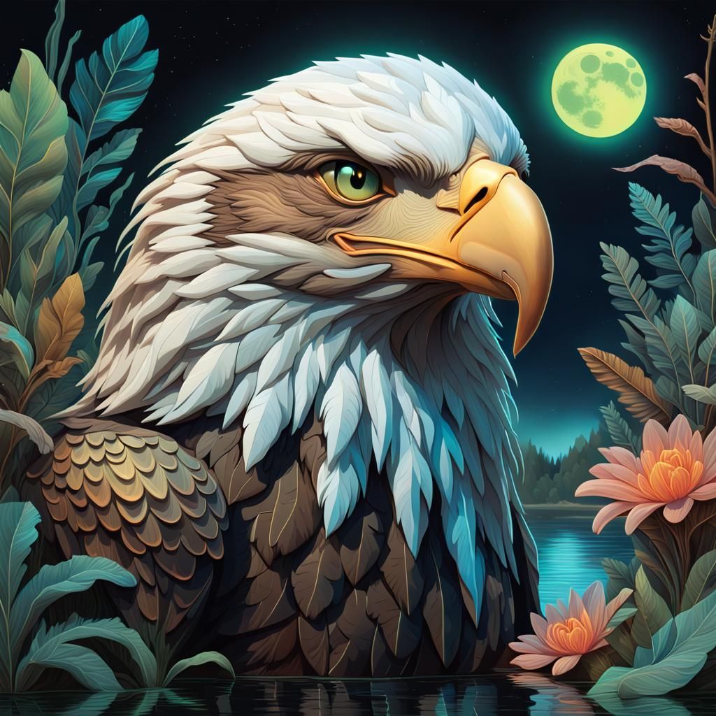 Art Deco Eagle with Bioluminescent Details